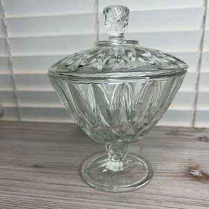 Vintage Anchor Hocking Wexford Clear Pedestal Candy Dish With Lid